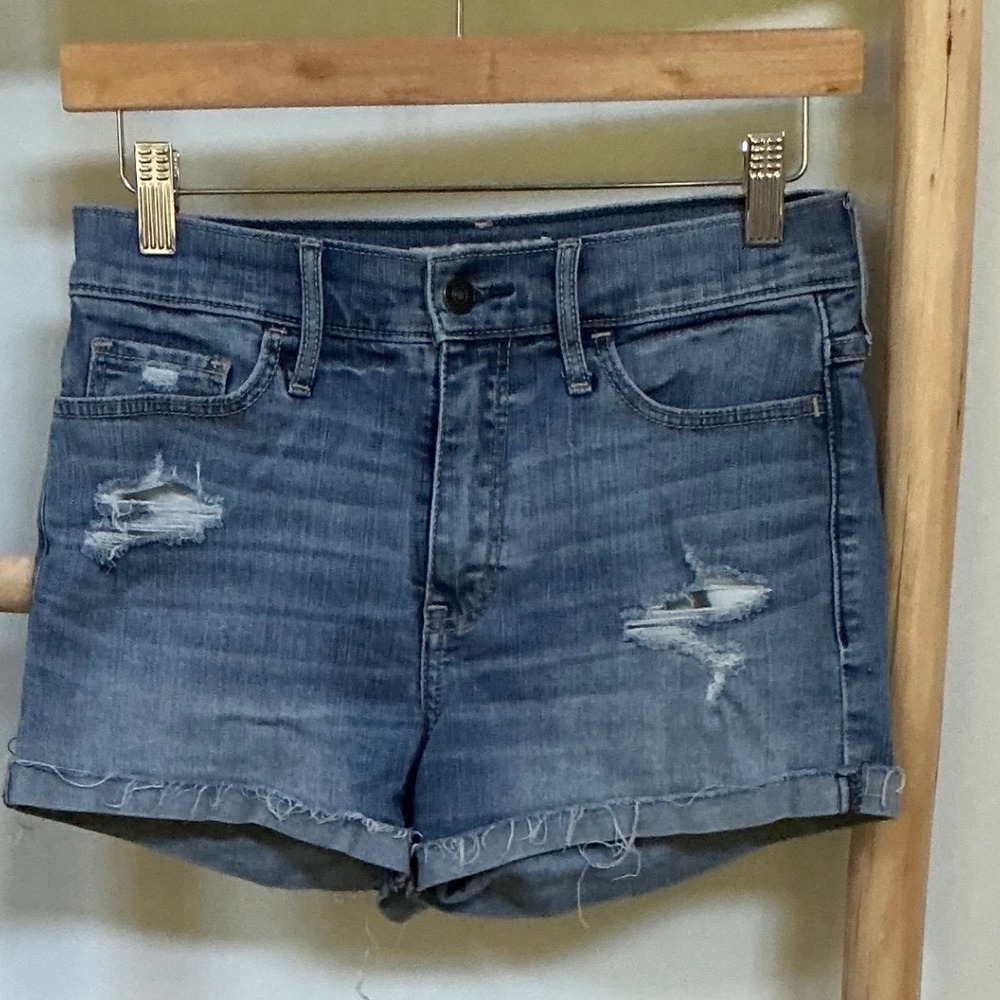 Abercrombie & Fitch Womens 4 W27 High Rise Distressed Denim Shorts Medium Wash